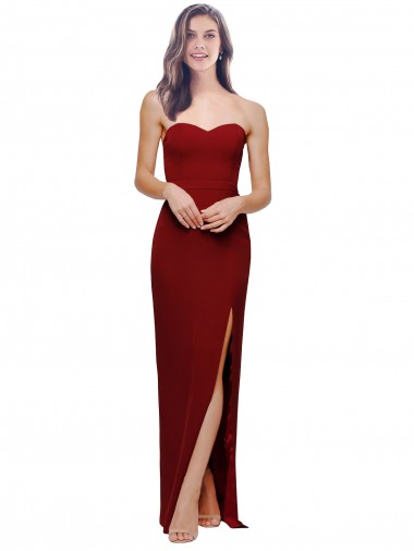Online Straight Pencil Skirt Long Sweetheart Crepe Prom Dress with High Side Split UK