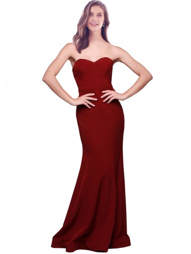 Online Long Full Length Sweetheart Slim Crepe Prom Dress with Strapless Bodice UK