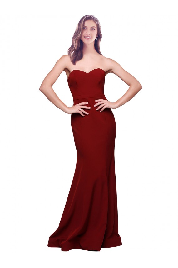 Online Long Full Length Sweetheart Slim Crepe Prom Dress with Strapless Bodice UK