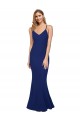 Online Full Length V-Neckline Crepe Prom Dress with Thin Straps and Fulted Skirt UK