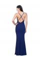 Online Full Length V-Neckline Crepe Prom Dress with Thin Straps and Fulted Skirt UK