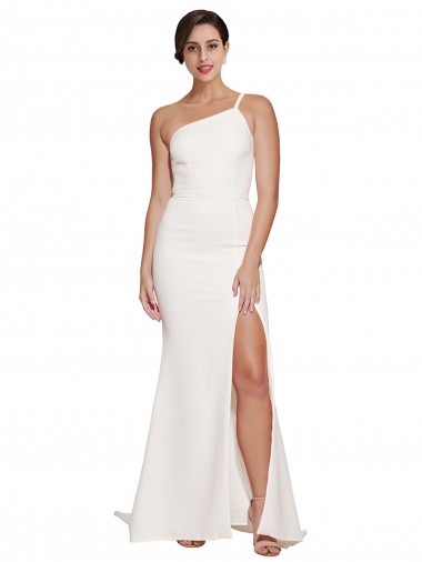 Online Long Sweep Train Crepe Prom Dress with Side Split and One Strap UK