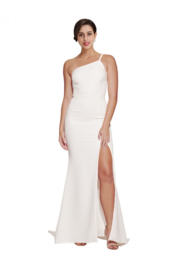 Online Long Sweep Train Crepe Prom Dress with Side Split and One Strap UK