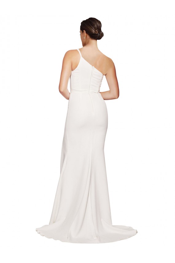Online Long Sweep Train Crepe Prom Dress with Side Split and One Strap UK