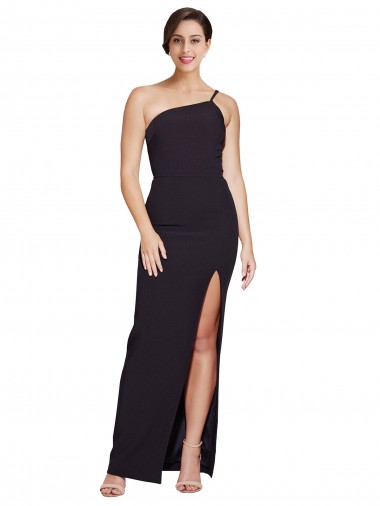 Online Long Floor Length Crepe Prom Dress with Side Split and One Strap UK