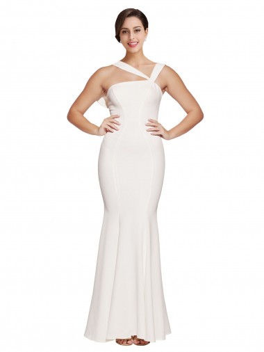 Online Full Length Square Neck Crepe Prom Dress with Asymmetrical Straps and Bow Back UK