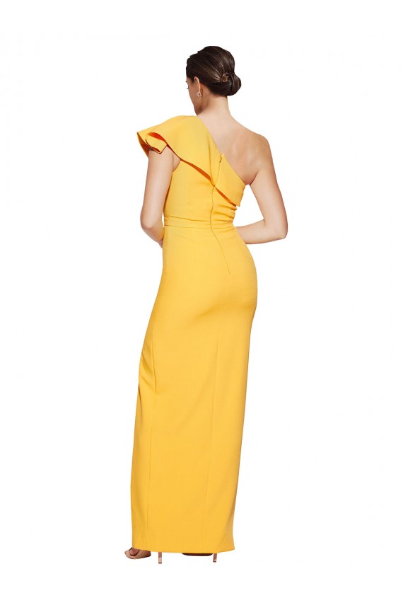 Online One Shoulder Floor Length Crepe Prom Dress with Thigh High Split UK
