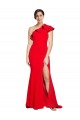 Online One Shoulder Long Sweep Train Crepe Prom Dress with Thigh High Split UK