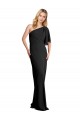 Online Pleated One Shoulder Flutter Sleeves Slim Crepe Prom Dress UK