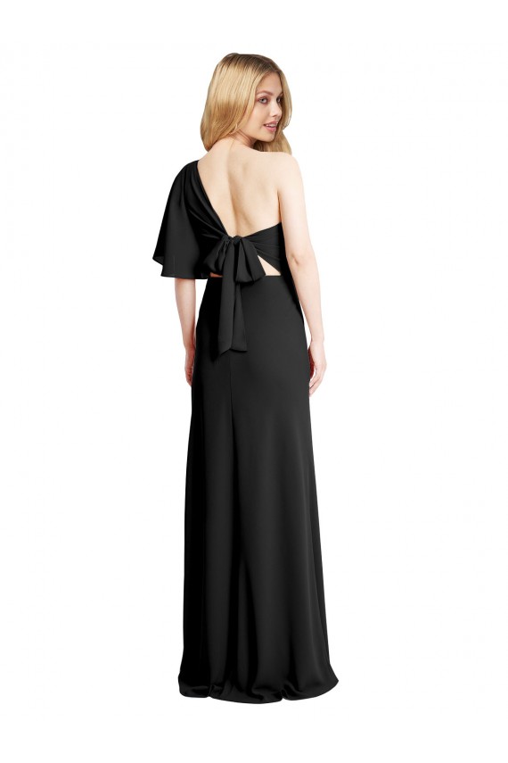 Online Pleated One Shoulder Flutter Sleeves Slim Crepe Prom Dress UK