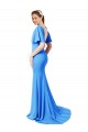 Online Short Sleeves Long V-Neck Crepe Prom Dress with V-Back UK
