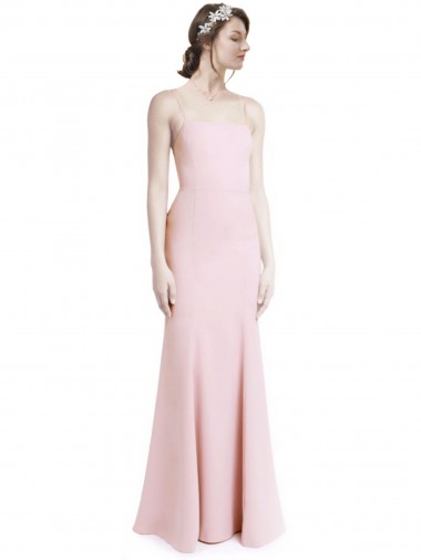 Online Square Neck Criss Cross Open Back Slim Crepe Prom Dress with Spaghetti Straps UK