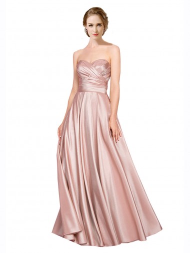 Online Long Plated Strapless Sweetheat Stretch Satin Prom Dress UK