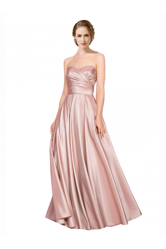 Online Long Plated Strapless Sweetheat Stretch Satin Prom Dress UK