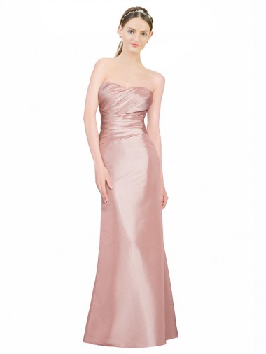 Online Long Strapless Stretch Satin Prom Dress with Pleats and Low Back UK