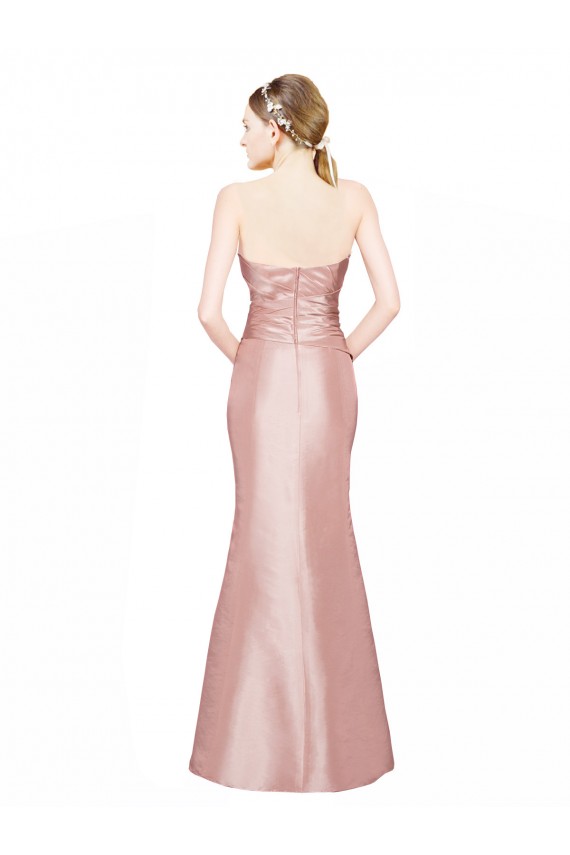 Online Long Strapless Stretch Satin Prom Dress with Pleats and Low Back UK