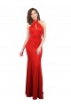 Online Halter Neck keyhole Front Back Long Stretch Satin Prom Dress UK