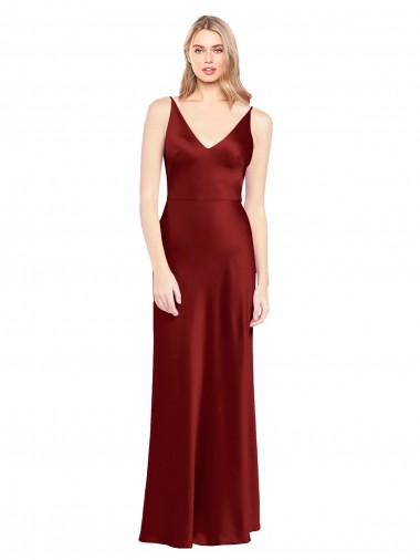 Online Full Length Long Stretch Satin Slip Prom Dress V-Back UK