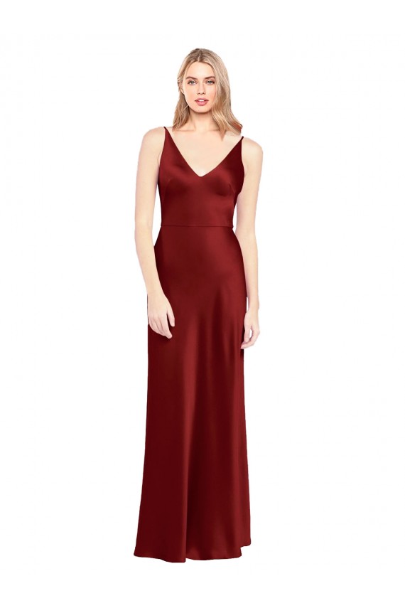 Online Full Length Long Stretch Satin Slip Prom Dress V-Back UK
