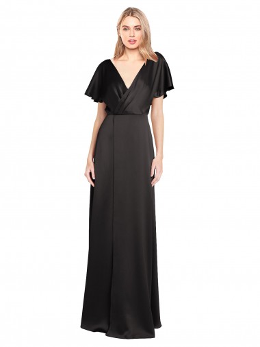 Online Cap Sleeves Open Back Long Stretch Satin Prom Dress UK