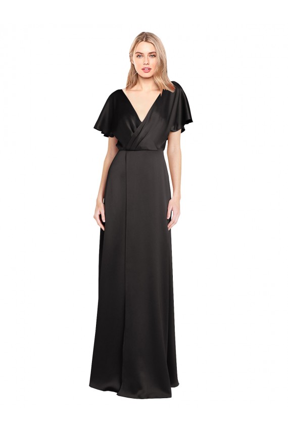 Online Cap Sleeves Open Back Long Stretch Satin Prom Dress UK