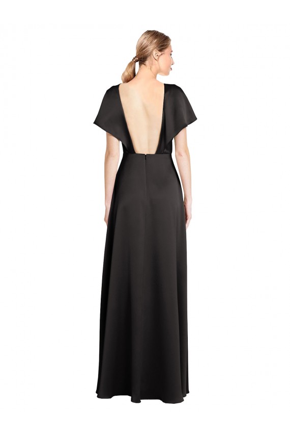 Online Cap Sleeves Open Back Long Stretch Satin Prom Dress UK