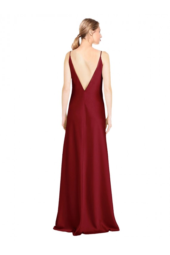 Online Floor Length Deep V-Back Stretch Satin Prom Dress with Front Slit UK