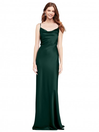 Online Fitted Cowl Neck Long Stretch Satin Slip Prom Dress with V-Back UK