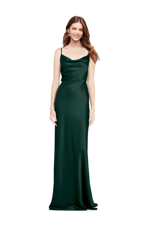 Online Fitted Cowl Neck Long Stretch Satin Slip Prom Dress with V-Back UK