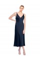 Online V-Neck Midi Length Short Stretch Satin Cocktail Prom Dress / Homecoming Dress V-Back UK