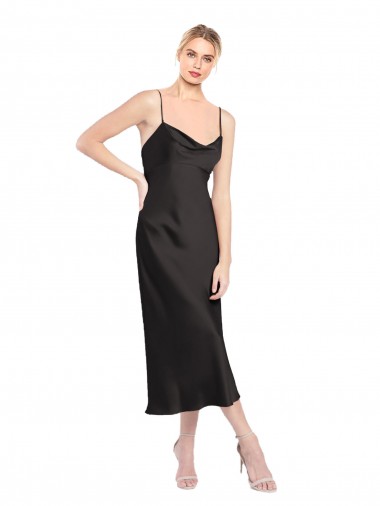 Online Cowl Neck Midi Length Short Stretch Satin Slip Cocktail Prom Dress / Homecoming Dress UK