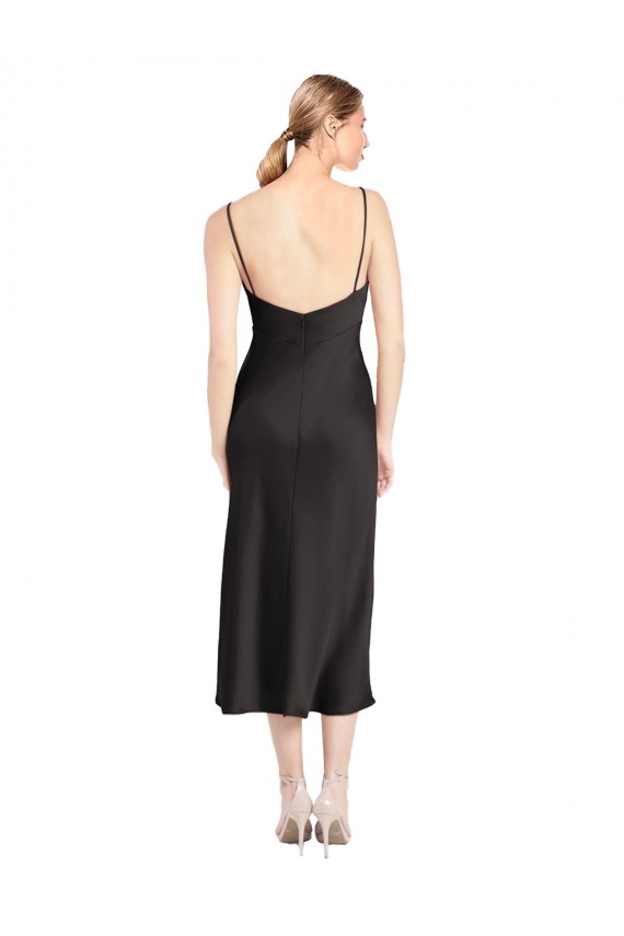 Online Cowl Neck Midi Length Short Stretch Satin Slip Cocktail Prom Dress / Homecoming Dress UK