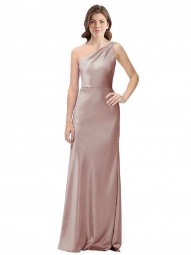 Online One Shoulder Black-Tie Floor Length Long Stretch Satin Prom Dress UK