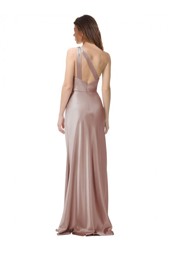 Online One Shoulder Black-Tie Floor Length Long Stretch Satin Prom Dress UK