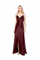Online Sleek Spaghetti Straps V-Neck Stretch Satin Prom Dress with Center Front Slit UK