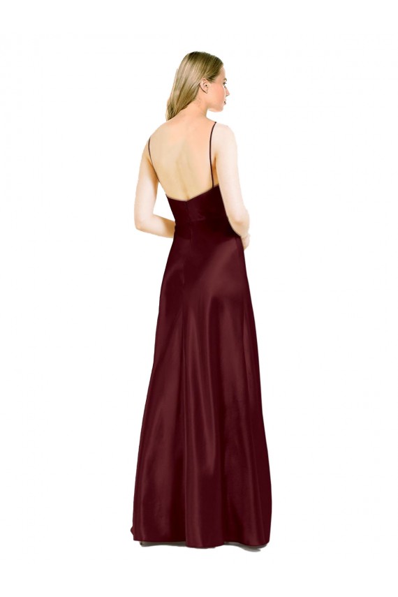 Online Sleek Spaghetti Straps V-Neck Stretch Satin Prom Dress with Center Front Slit UK