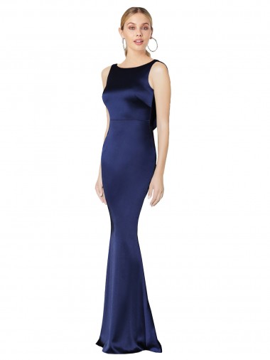 Online Sheath High Neck Stretch Satin Prom Dress Low Back UK