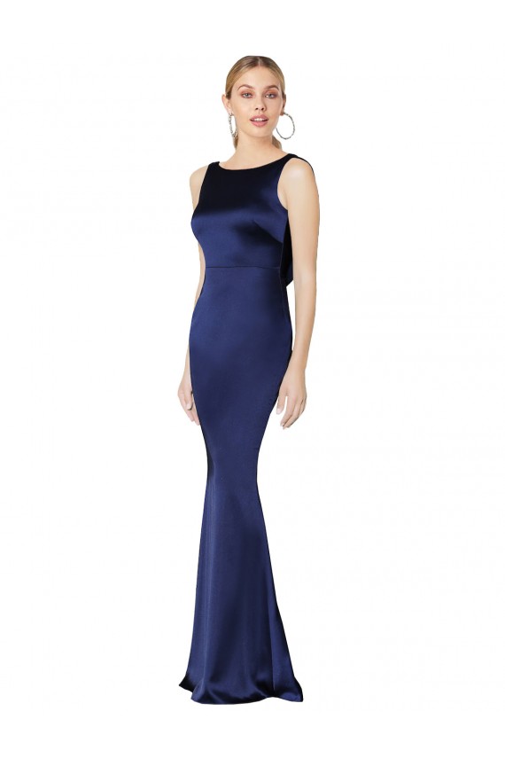Online Sheath High Neck Stretch Satin Prom Dress Low Back UK