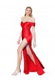 Online High Neck Off the Shoulder Stretch Satin Prom Dress with High Slit UK