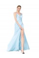 Online Double Straps V-Neck Sleeveless Stretch Satin Prom Dress with High Slit UK