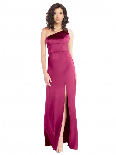 Online Sleek One Shoulder A-Line Long Stretch Satin Prom Dress with Spaghetti Straps Back UK