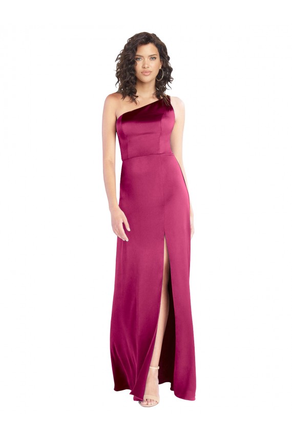 Online Sleek One Shoulder A-Line Long Stretch Satin Prom Dress with Spaghetti Straps Back UK