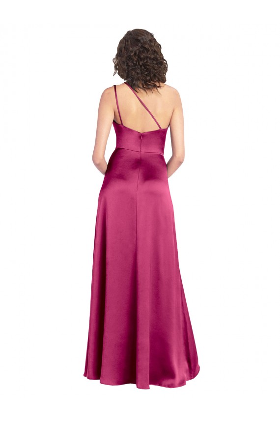 Online Sleek One Shoulder A-Line Long Stretch Satin Prom Dress with Spaghetti Straps Back UK