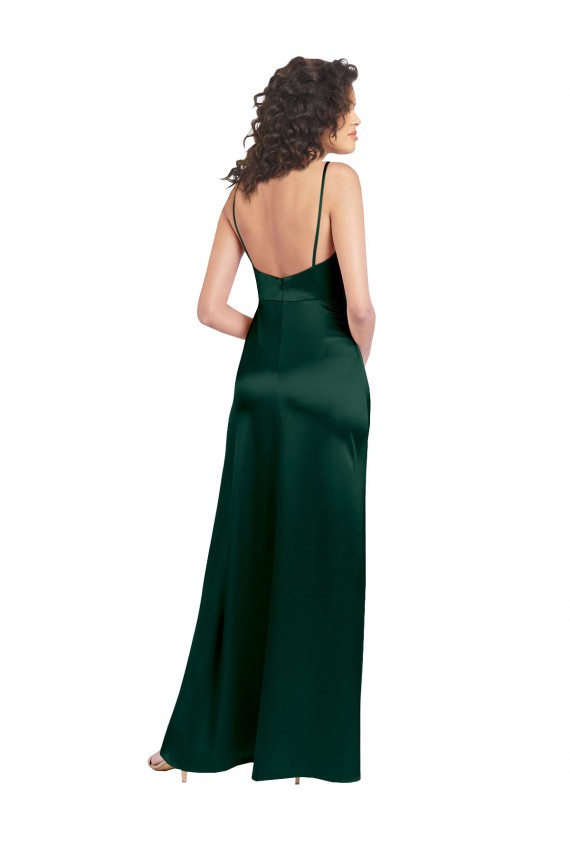Online Long Slim Scoop Neck Stretch Satin Prom Dress with Open Back UK