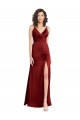 Online Faux Surplice Neckline Long Slim A-Line Stretch Satin Prom Dress UK