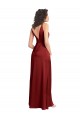 Online Faux Surplice Neckline Long Slim A-Line Stretch Satin Prom Dress UK
