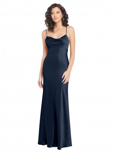 Online Cowl Neck Long Empire Waist Stretch Satin Prom Dress with Open Back UK