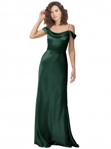 Online Off the Shoulder Sleeves Long Stretch Satin Prom Dress with Pleated Draped Neckline UK