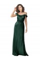 Online Off the Shoulder Sleeves Long Stretch Satin Prom Dress with Pleated Draped Neckline UK
