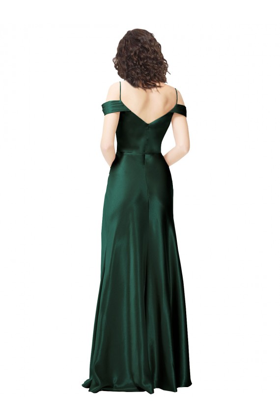 Online Off the Shoulder Sleeves Long Stretch Satin Prom Dress with Pleated Draped Neckline UK